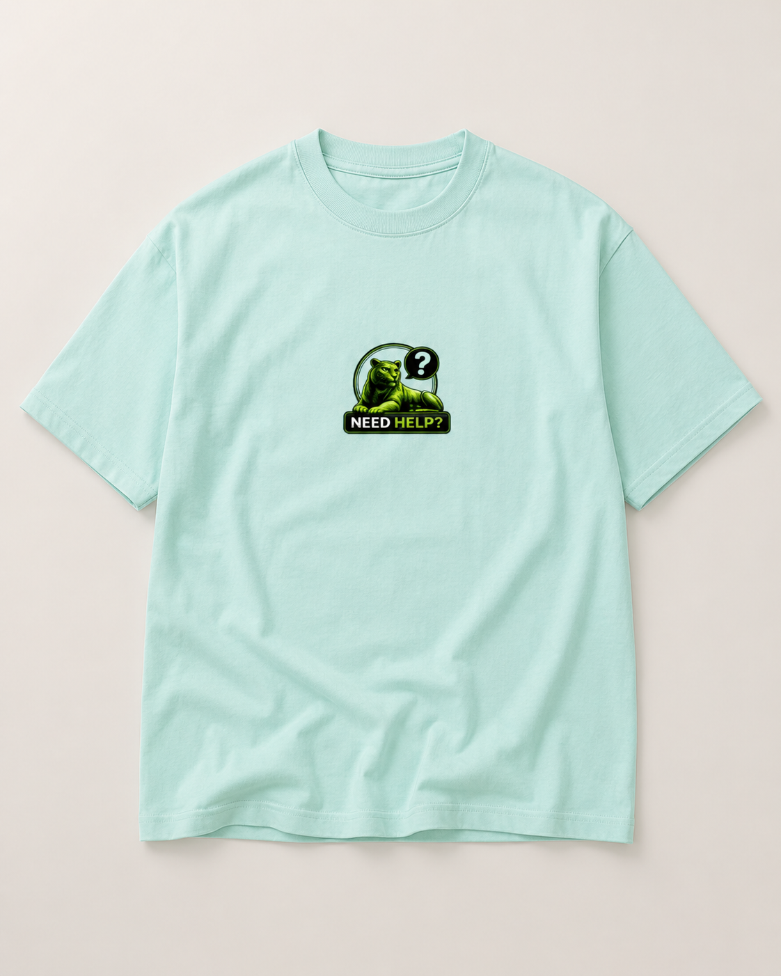 Light blue t-shirt with a graphic design on a light gray background