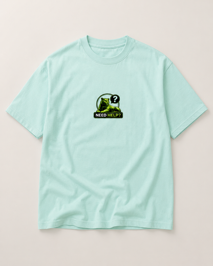 Light blue t-shirt with a graphic design on a light gray background